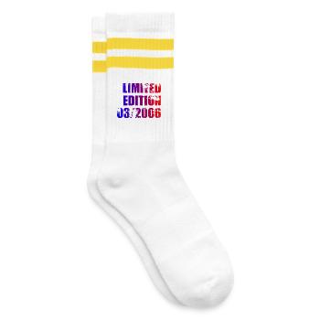 20. Geburtstag Limited Edition 03/2006 - Gestreifte Tennissocken - Weiß/Gelb - Rechts