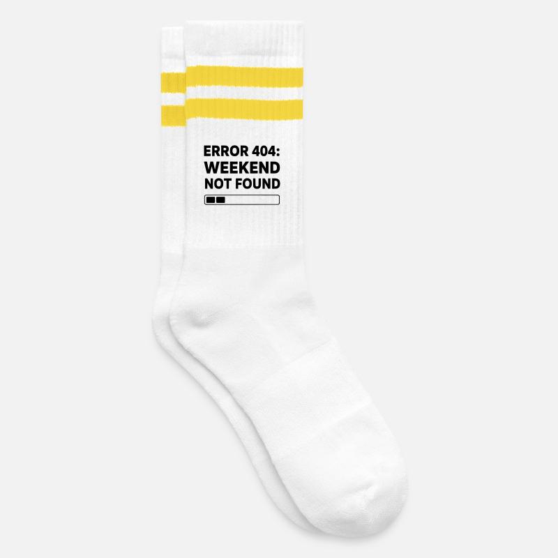 ERROR 404: WEEKEND NOT FOUND | Funny Office & Work - Striped tennis socks - white/yellow