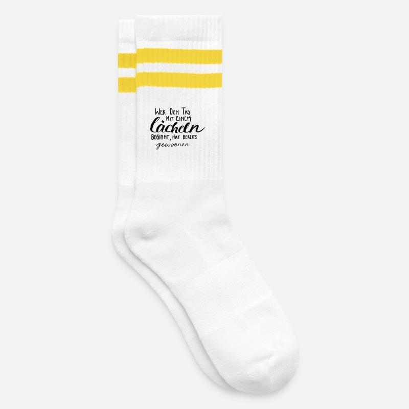 Lächeln - gewinnt! - Gestreifte Tennissocken - Weiß/Gelb