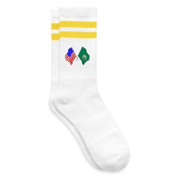 Flagge der USA und des Bundesstaates Washington gekreuzt - Gestreifte Tennissocken - Weiß/Gelb - Rechts