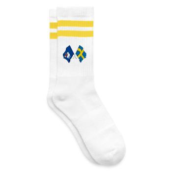Gotland & Schweden – Ein stolzes Design - Gestreifte Tennissocken - Weiß/Gelb - Rechts