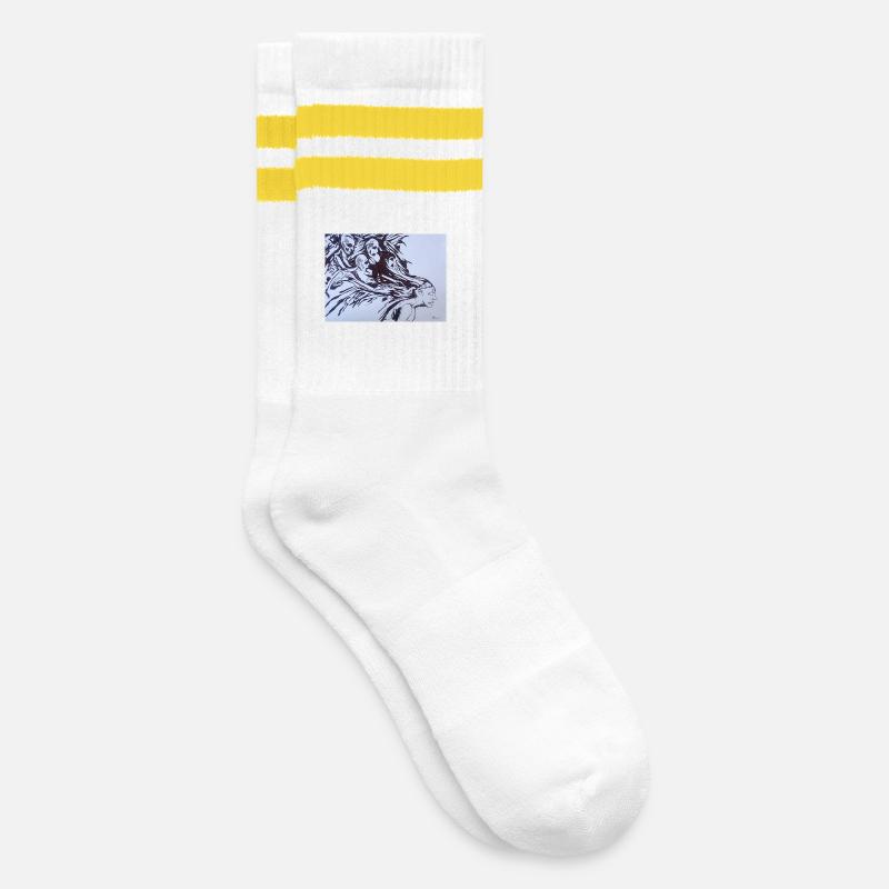 Zerrbilder - Gestreifte Tennissocken - Weiß/Gelb
