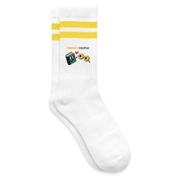 Perfect Couple: Cloud and Umbrella Fun - Gestreifte Tennissocken - Weiß/Gelb - Rechts