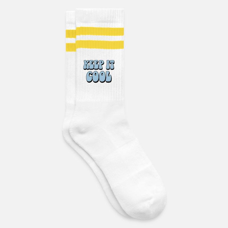 Keep It Cool Bubble Text - Striped tennis socks - white/yellow