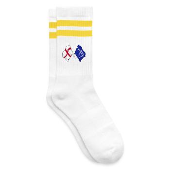 Tyne and Wear & England kreuzten sich - Gestreifte Tennissocken - Weiß/Gelb - Rechts
