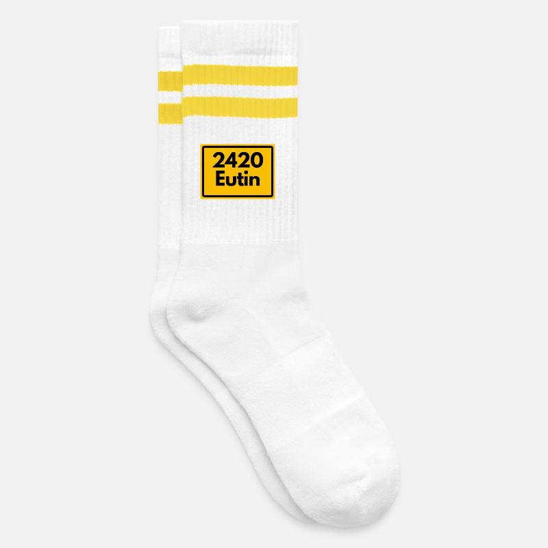 OLD POSTCODE RETRO 2420 EUTIN – SCHLOSS - Striped tennis socks - white/yellow