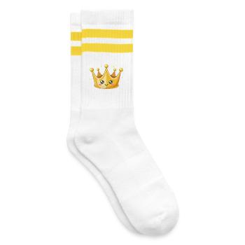 Kawaii Goldene Krone Illustration - Gestreifte Tennissocken - Weiß/Gelb - Rechts