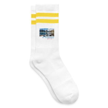 Achensee Tirol Retro Österreich Vintage Souvenir - Gestreifte Tennissocken - Weiß/Gelb - Rechts