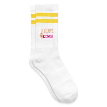 Nageldesigner Nageldesignerin Kosmetik Nagelstudio - Gestreifte Tennissocken - Weiß/Gelb - Rechts