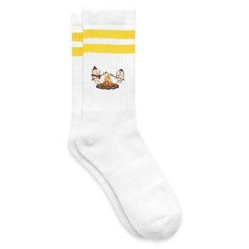 Lagerfeuer-Marshmallow-Freunde - Gestreifte Tennissocken - Weiß/Gelb - Rechts