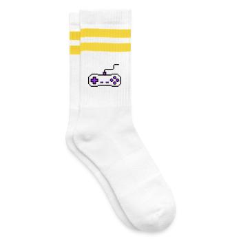 Retro Gamepad Controller Zocker - Gestreifte Tennissocken - Weiß/Gelb - Rechts