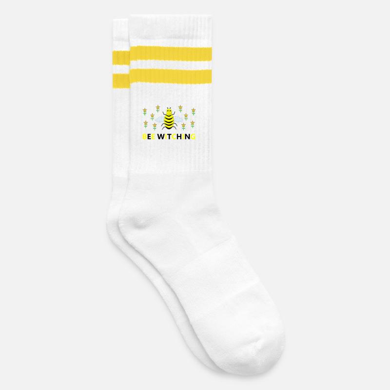 Bee Witching Pagan Bee and Pentacle Daffodils - Striped tennis socks - white/yellow