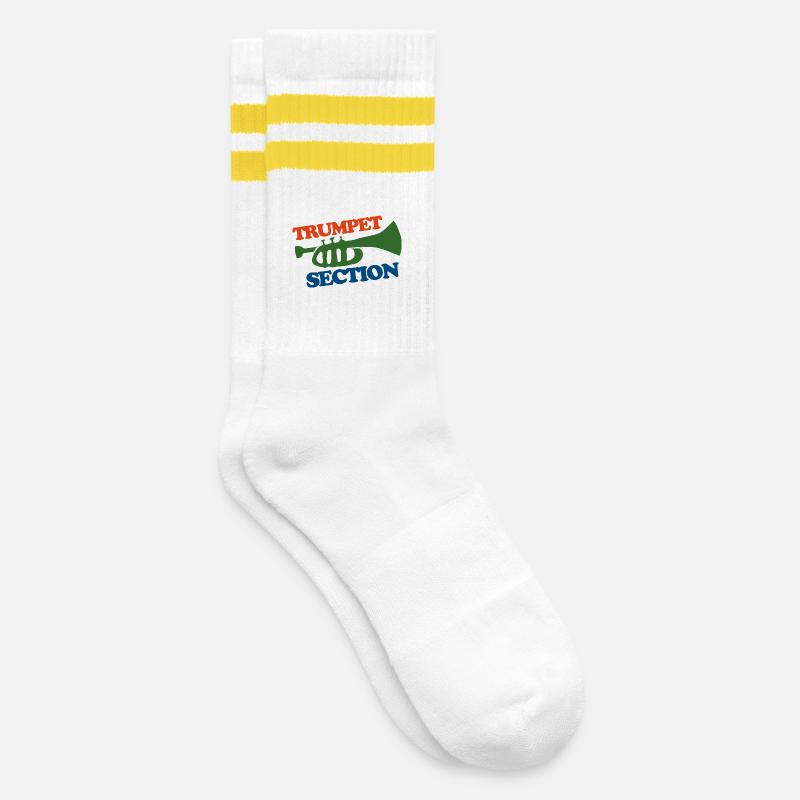 Trompetensektion Logo Tee - Gestreifte Tennissocken - Weiß/Gelb