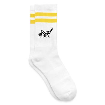 Heuschrecke - Gestreifte Tennissocken - Weiß/Gelb - Rechts