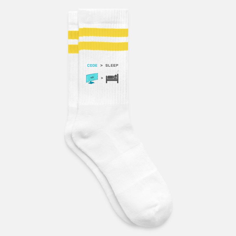 Code vs Veille : codeur en mode veille - Chaussettes de tennis - blanc/jaune