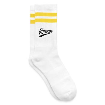 Retro-Vintage-Liebe - Gestreifte Tennissocken - Weiß/Gelb - Rechts