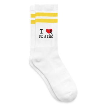Ich liebe es zu singen - Gestreifte Tennissocken - Weiß/Gelb - Rechts