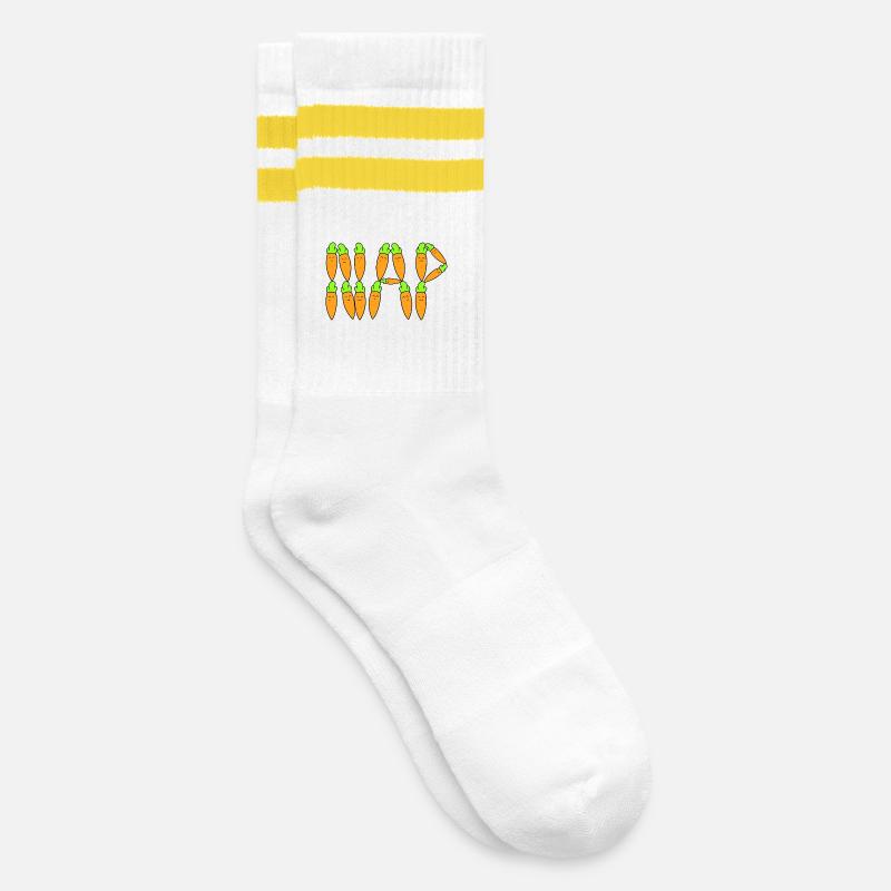 Karotten-Nickerchen - Gestreifte Tennissocken - Weiß/Gelb