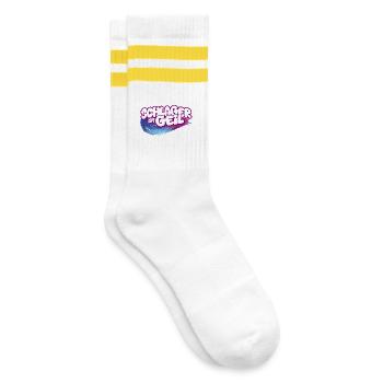 Schlager ist geil Neon Pinsel Pink Schlagermusik - Gestreifte Tennissocken - Weiß/Gelb - Rechts