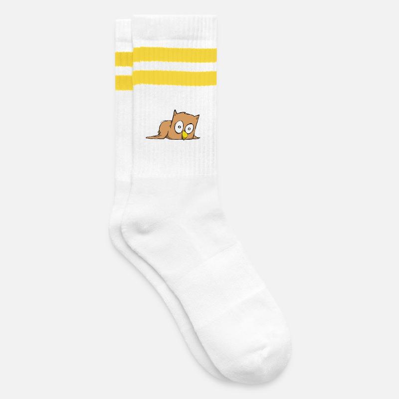 Eule - Gestreifte Tennissocken - Weiß/Gelb