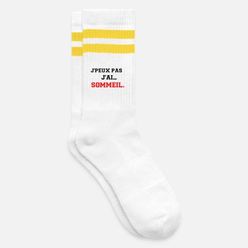 Ich kann nicht, ich bin müde. - Gestreifte Tennissocken - Weiß/Gelb