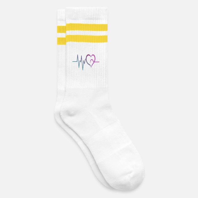 Gradienten-EKG Herz - Gestreifte Tennissocken - Weiß/Gelb