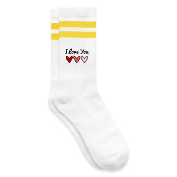 VALENTINSTAG. HERZ. ICH LIEBE DICH. ICH LIEBE DICH - Gestreifte Tennissocken - Weiß/Gelb - Rechts