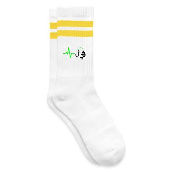 Angler Puls Fisch Silhouette - Gestreifte Tennissocken - Weiß/Gelb - Rechts