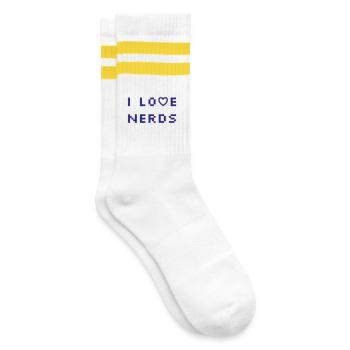 I love Nerds - Gestreifte Tennissocken - Weiß/Gelb - Rechts