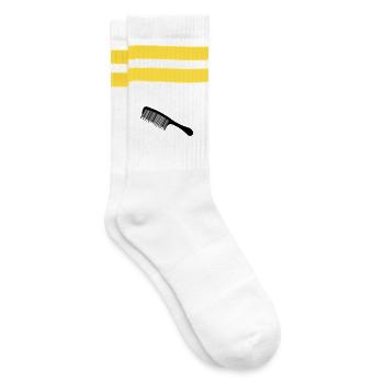 Illustrationskamm mit Barcode - Gestreifte Tennissocken - Weiß/Gelb - Rechts