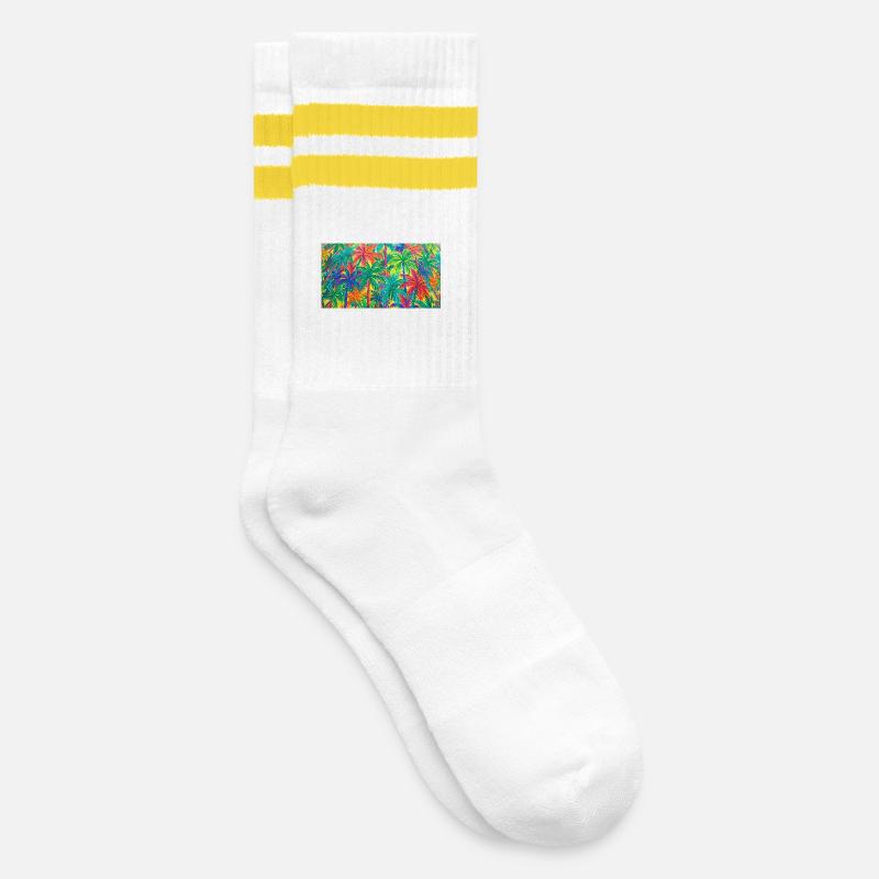 Palm Trees Tropical Pattern - Striped tennis socks - white/yellow