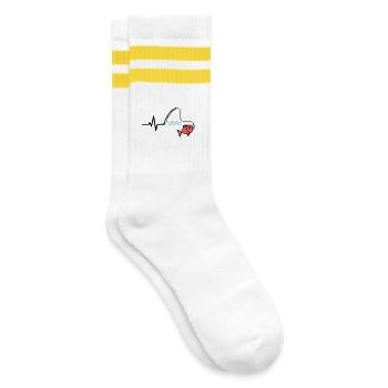 Puls Angelrute Fisch Farbig - Gestreifte Tennissocken - Weiß/Gelb - Rechts