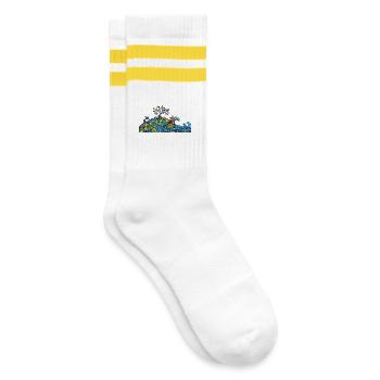 Fantasievolles Farbenspiel Natur Panorama Motiv - Gestreifte Tennissocken - Weiß/Gelb - Rechts