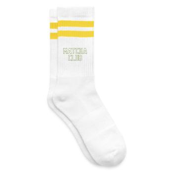 Matcha Club Logo - Gestreifte Tennissocken - Weiß/Gelb - Rechts