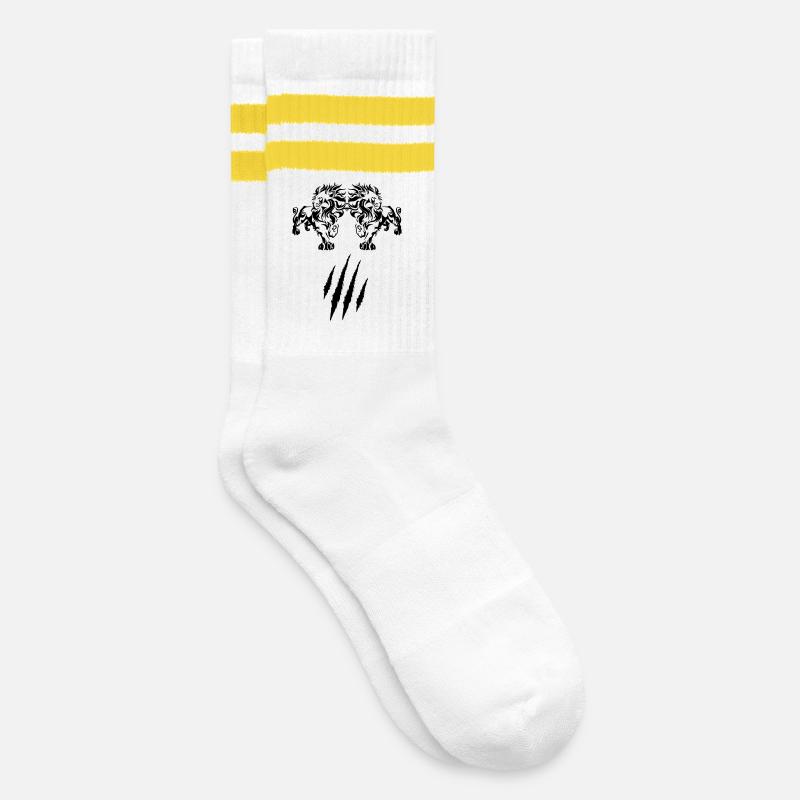 Löwe - Gestreifte Tennissocken - Weiß/Gelb