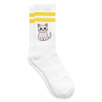 graues Kätzchen - Gestreifte Tennissocken - Weiß/Gelb - Rechts