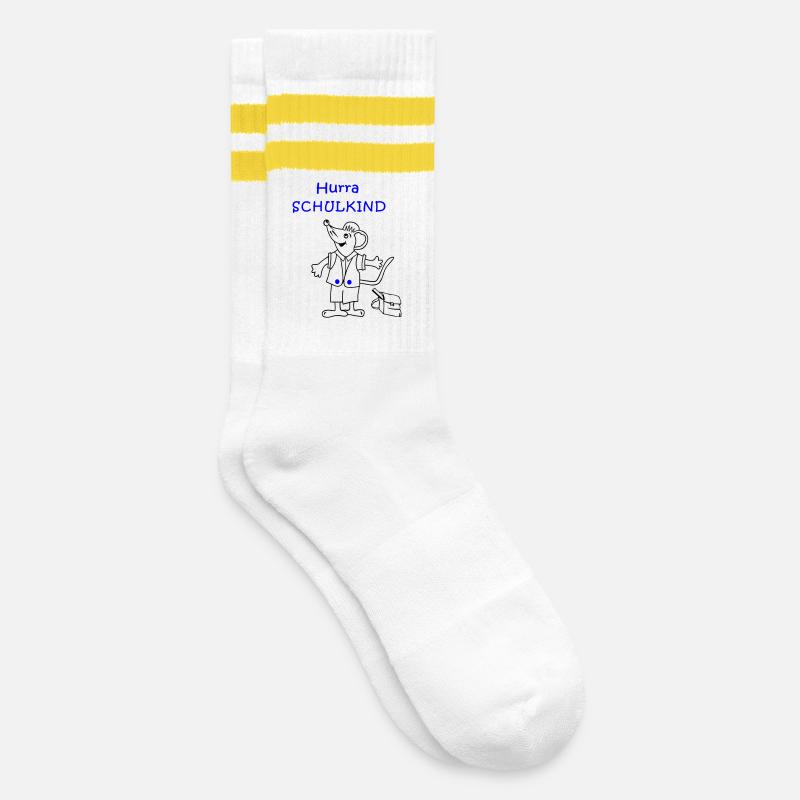 Hurra Schulkind Einschulung - Gestreifte Tennissocken - Weiß/Gelb