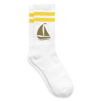 Minimalist Sailboat Silhouette North Sea - Striped tennis socks - white/yellow - Right