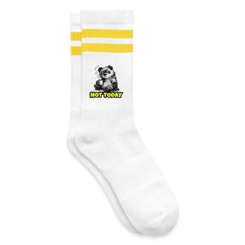 Not Today – Grumpy Bear Coffee (Sketch) - Gestreifte Tennissocken - Weiß/Gelb - Rechts