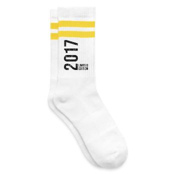 9 Geburtstag Junge Jungen Dekoration 2017 9er  - Gestreifte Tennissocken - Weiß/Gelb - Rechts