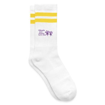 Halloween Festliche Geister - Gestreifte Tennissocken - Weiß/Gelb - Rechts