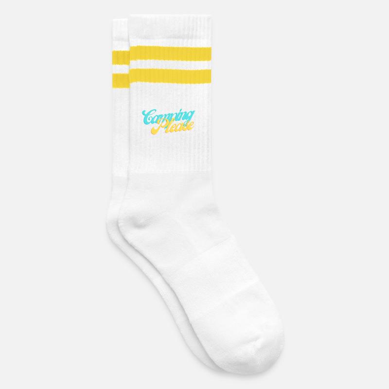 Camping Please Retro Script - Striped tennis socks - white/yellow