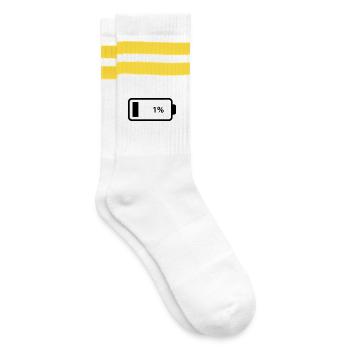 Leere Batterie Akku 1% - Gestreifte Tennissocken - Weiß/Gelb - Rechts