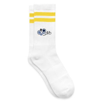 Geniales Fahrrad Zahnrad Mechanik - Gestreifte Tennissocken - Weiß/Gelb - Rechts