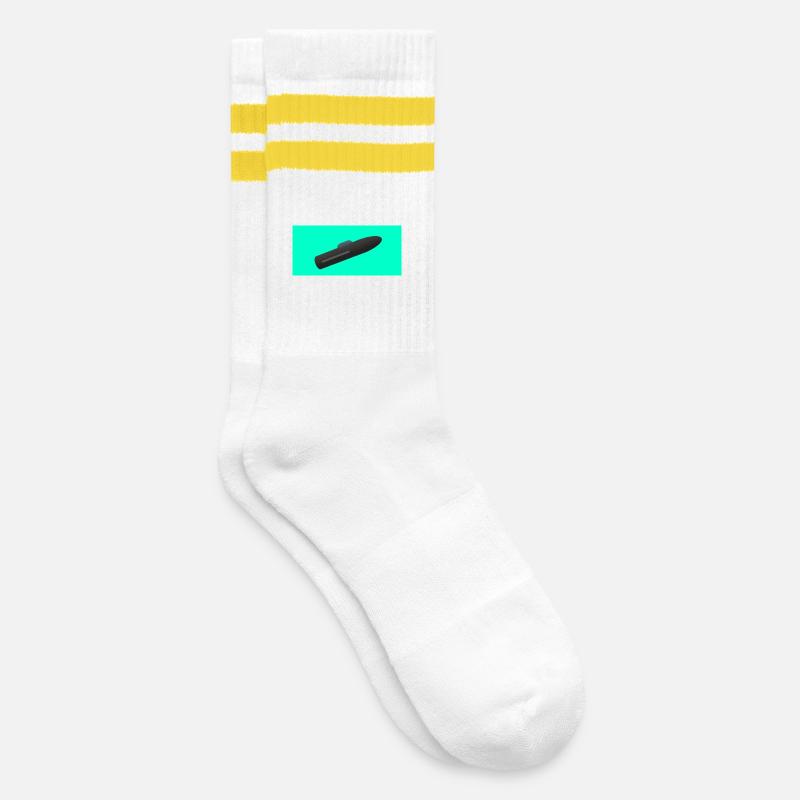 Minimalistische U-Boot-Silhouette - Gestreifte Tennissocken - Weiß/Gelb