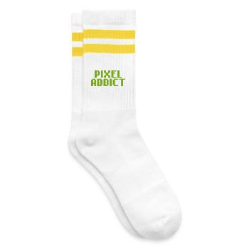 Pixel Addict geek rétro gaming - Chaussettes de tennis - blanc/jaune - Droite
