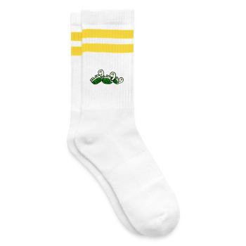 3 Schildkröten Rücken umgekippt liegend traurig - Gestreifte Tennissocken - Weiß/Gelb - Rechts