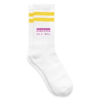 Feministischer Kampftag am 8. März Geschenkidee  - Gestreifte Tennissocken - Weiß/Gelb - Rechts