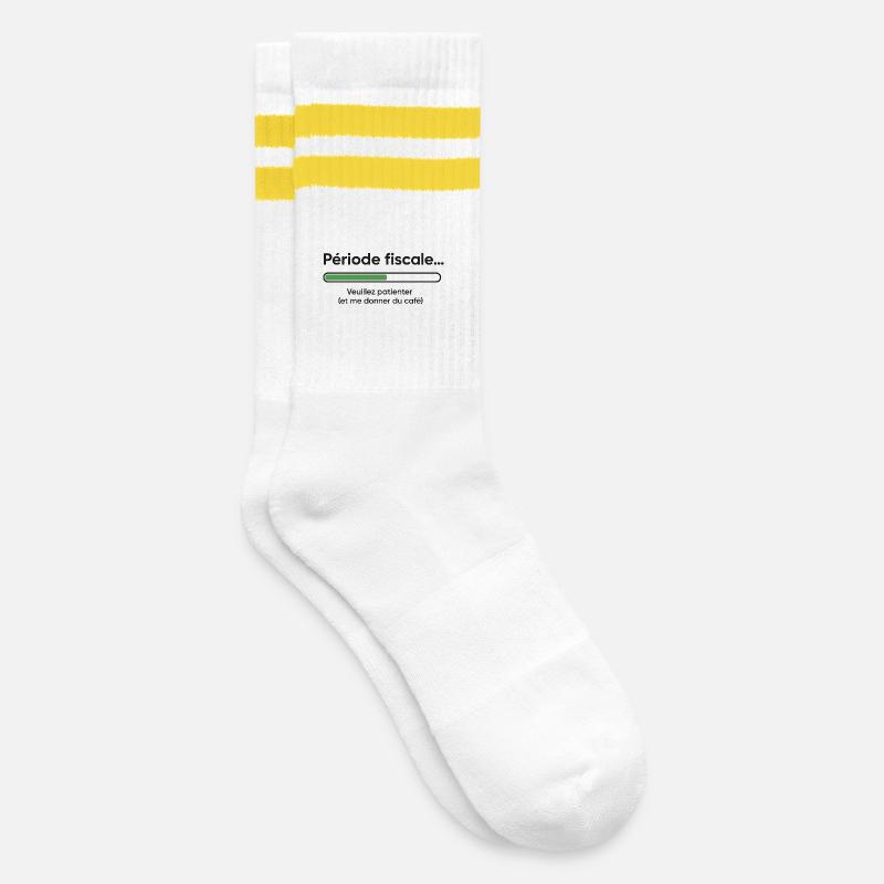 Fiscal period: slow loading, fast coffee - Striped tennis socks - white/yellow