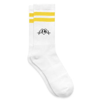 Herz Wandern Bier - Gestreifte Tennissocken - Weiß/Gelb - Rechts